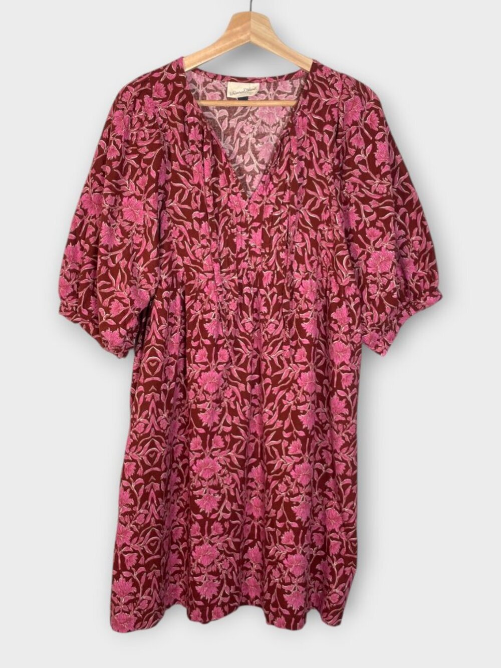 Universal Thread Short Popover Dress M Pockets 100% Cotton V-neck Floral